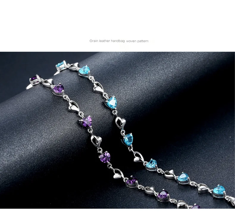 Естественная форма сердца Кристальные браслеты для женщин Изысканные ювелирные изделия чистого 925 пробы Серебряный Браслет вечерние аксессуары