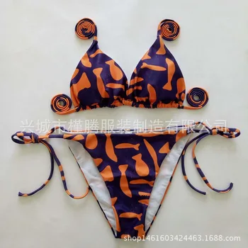 

New Halter Top Bikini Sexy Swimwear Women Print Patchwork Striped Bikini Set Female Retro Push Up Swimsuit bikini keszlet