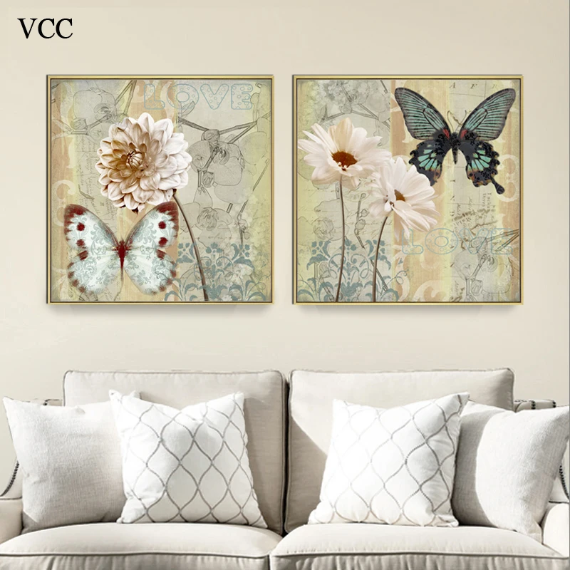 

2pieces butterfly modern wall art canvas painting wall pictures for living room home decor animal cuadros decoration no frame