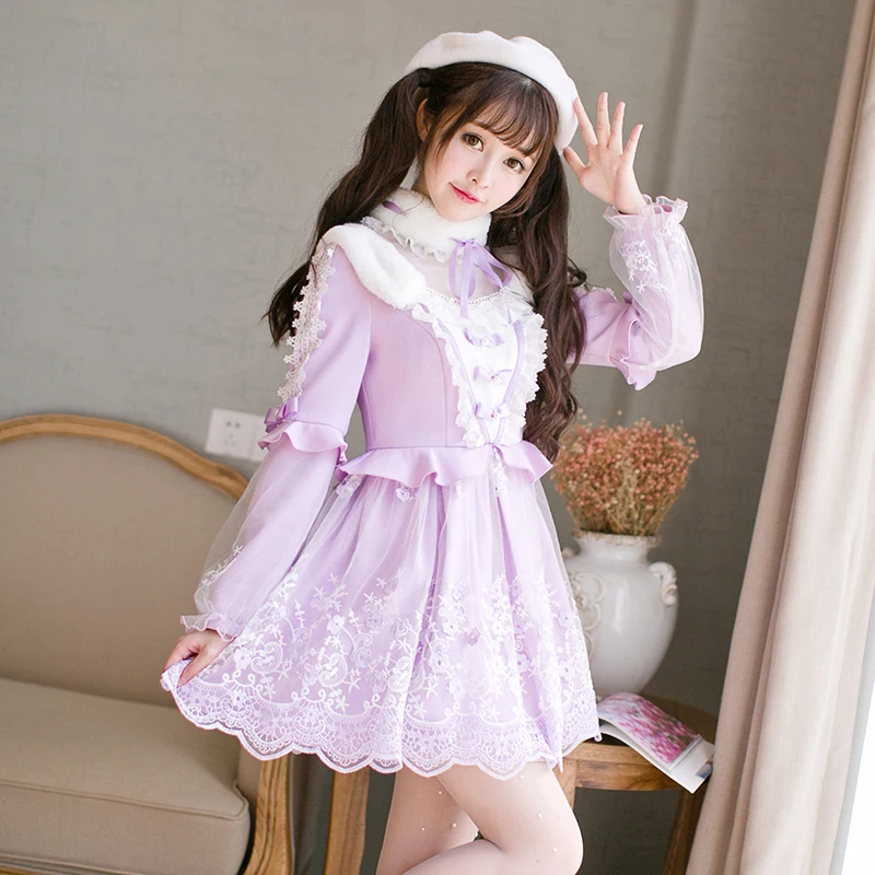 

Princess sweet lolita dress Candy rain fall style Japanese sweet lotus leaf bow dress Princess Dress C22CD7202