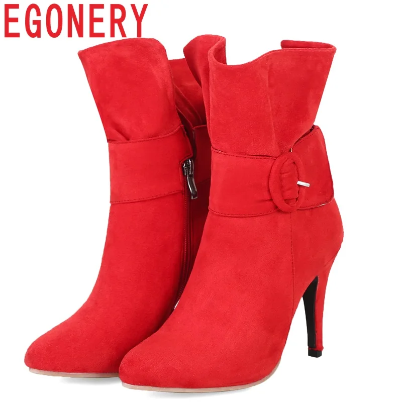 

EGONERY woman booties 33-43plush Flower good quality fashion party ankle boots winter spring Super High 10cm Wedding women shoes