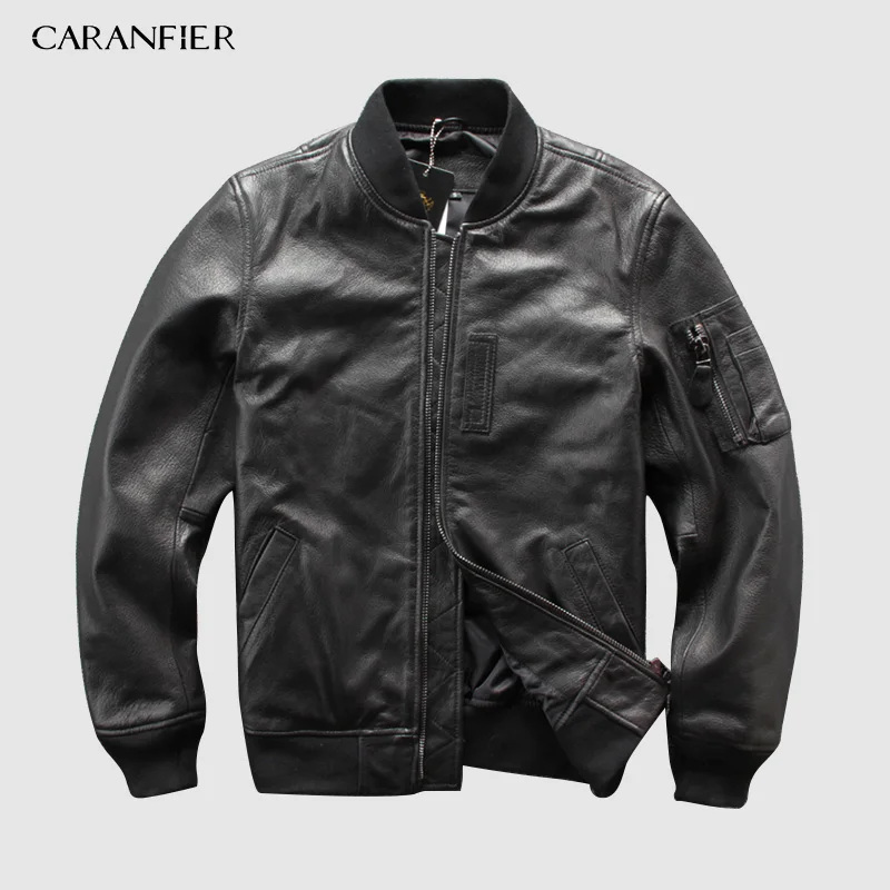 CARANFEIR овчина мужские Куртки из натуральной кожи стиль одежда Тактический бомбер кожаная куртка пальто DHL