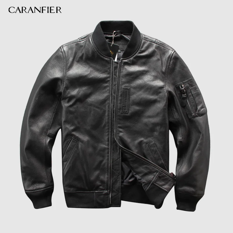 

CARANFEIR 100% Sheepskin Mens Genuine Leather Jackets New Style Clothes Tactical Bomber Leather Jacket Coats DHL Free Shipping
