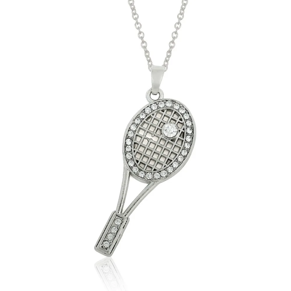 Crystal Sports Tennis Ball Racket racquetball Racquet Pendant Necklace