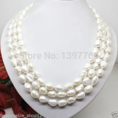 

Miss charm Jew.149 natural 7-8mm white pearl long necklace big baroque beads 100 inches