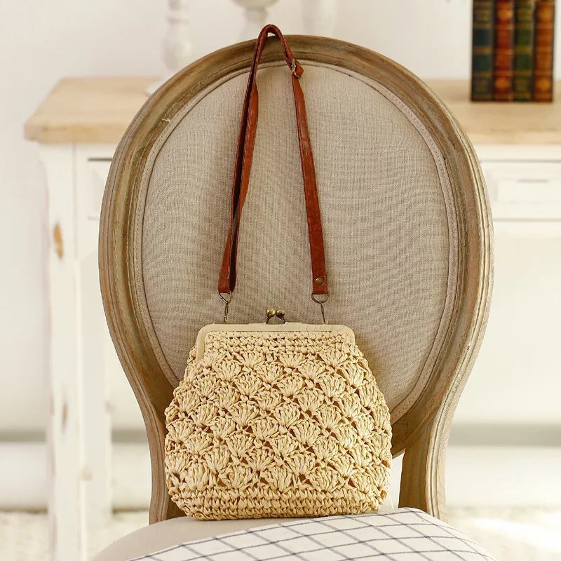 

WILIAMGANU Beach Small Women Bag 2019 New Shell Straw Weave Vintage Shape Knitting Messenger Bag Female Traveling Shoulder Bag