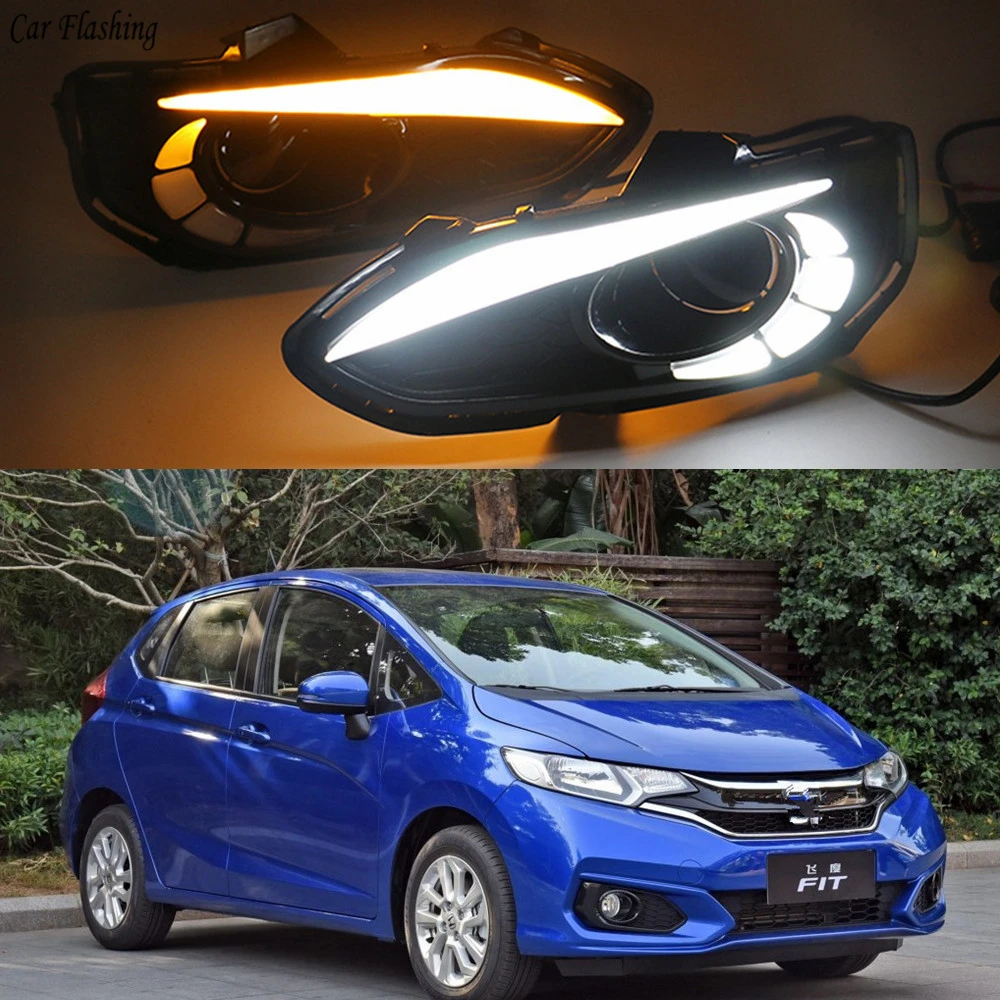 Автомобильные мигающие фары 2 шт. для Honda Jazz fit 2018 2019 светодиодный ные дневные