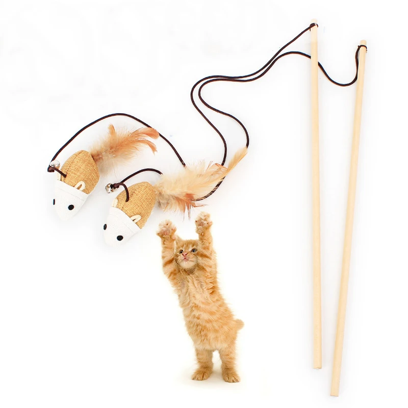 Cat Teaser Cat Kitten Toys Set Natural Sisal Wand Teasers Mouse Bell