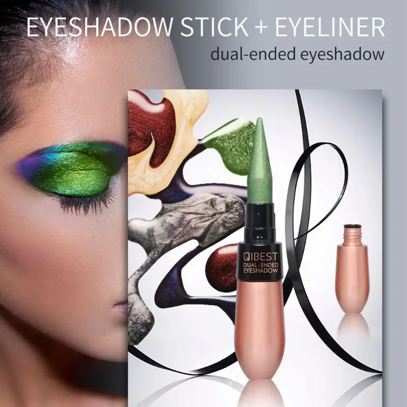 

2 In 1 Eyeshadow Stick Double End Glitter Eyeshadow Pen and Black Long Lasting Liquid Eyeliner Pencil Cosmetic Makeup Tool