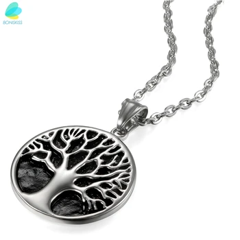 

BONISKISS Man Stainless Steel Life Tree Pendants Necklaces Men Jewelry Charm With Chain Gift Bag Christmas Bijoux Fast Delivery