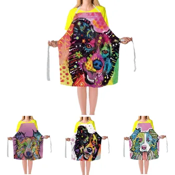 

Funny Pet Dog Border Collie Aprons Colorful Art Animal Home Kitchen Cooking Bib Aprons Adjustable Custom BBQ Apron For Man Woman