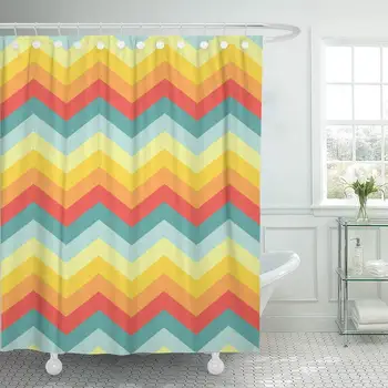 

Fabric Shower Curtain with Hooks Orange Chevron Zigzag Pattern Colorful Zag Zig Retro Abstract Artistic Beautiful Beauty