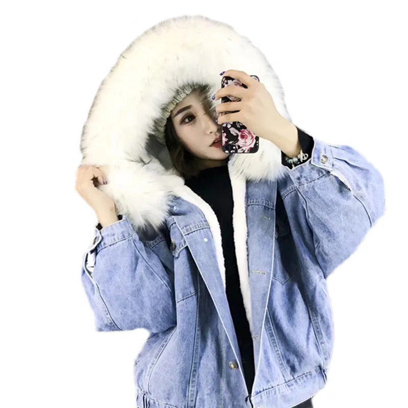 

Winter Fur Denim Jacket For Women Thick plus size Loose Casual Jean Coat Single Breasted Winter Jean Jacket chaquetas mujer