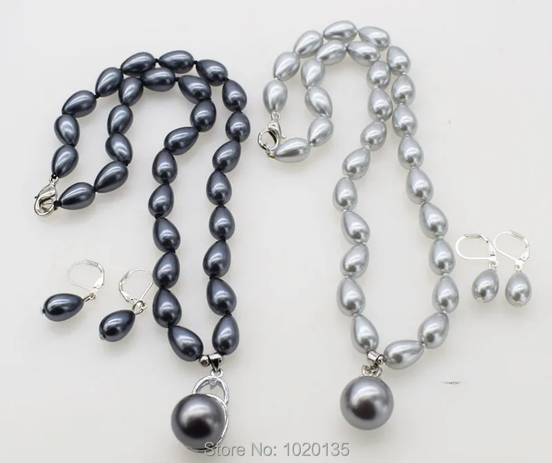 Один комплект морской раковины падение белый/черный/серый 8*12 мм кулон ожерелье серьги Натуральные Бусы FPPJ
