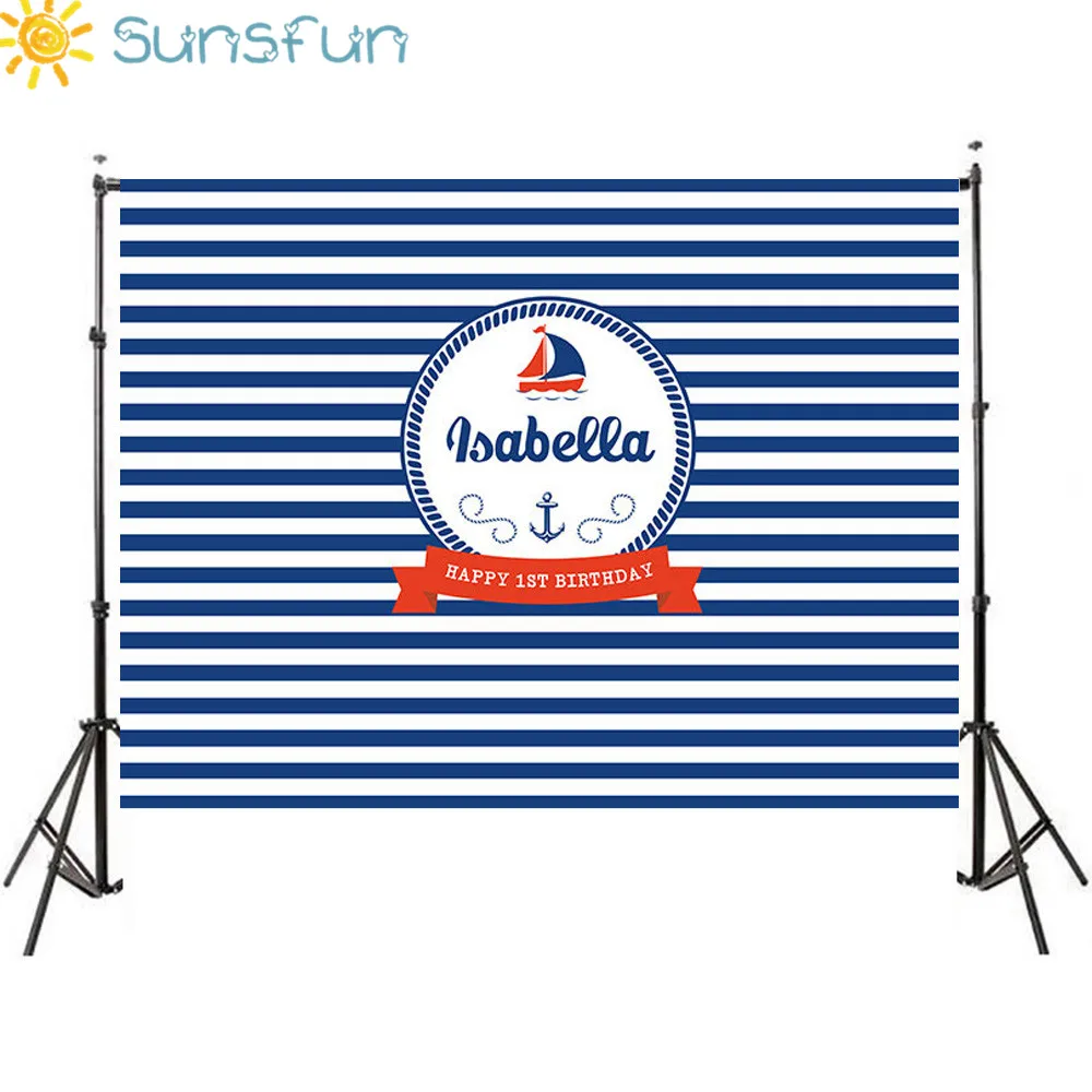 

Sunsfun 7x5ft Ship Anchor Navy Striped Nautical Party Background Vinyl High Quality Computer Printed Wall Backdrop 220x150cm