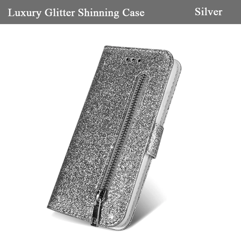 Sang Trọng Bling Kim Tuyến Dành Cho Huawei Y7 Y6 P Smart Plus Giao Phối 20 10 P30 P20 Pro Lite Da Dây Kéo ví Flip Cover huawei waterproof phone case