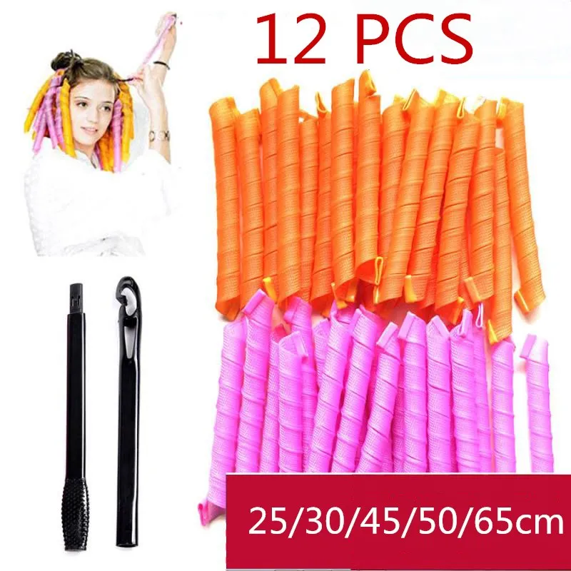 

12pcs 25/30/45/50/65cm Plastic Hair Roller Soft Hair Curler Magic Hair Roller Spiral Ringlets Styling Auxiliary Tool for women