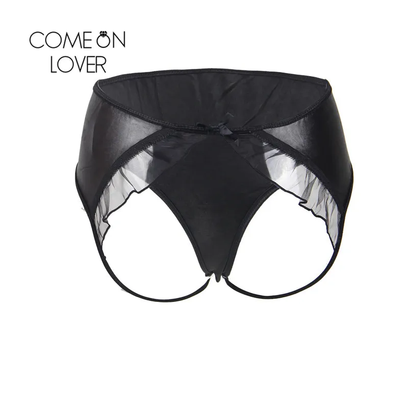 Comeonlover Price Promotion Briefs Womens High Quality Faux Leather Push Up Panties Black Back