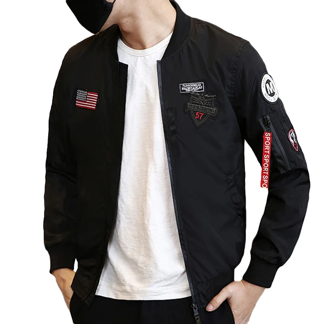 NEW Men's USA Flag Baseball Jacket Regular Section Solid Bomber Jackets ...