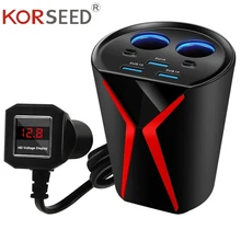 KORSEED Multifuction Car Cigarette Lighter Socket Splitter Power Adapter 3.1A 3 USB Car Charger for Phone DVR Input DC 12V – 24V