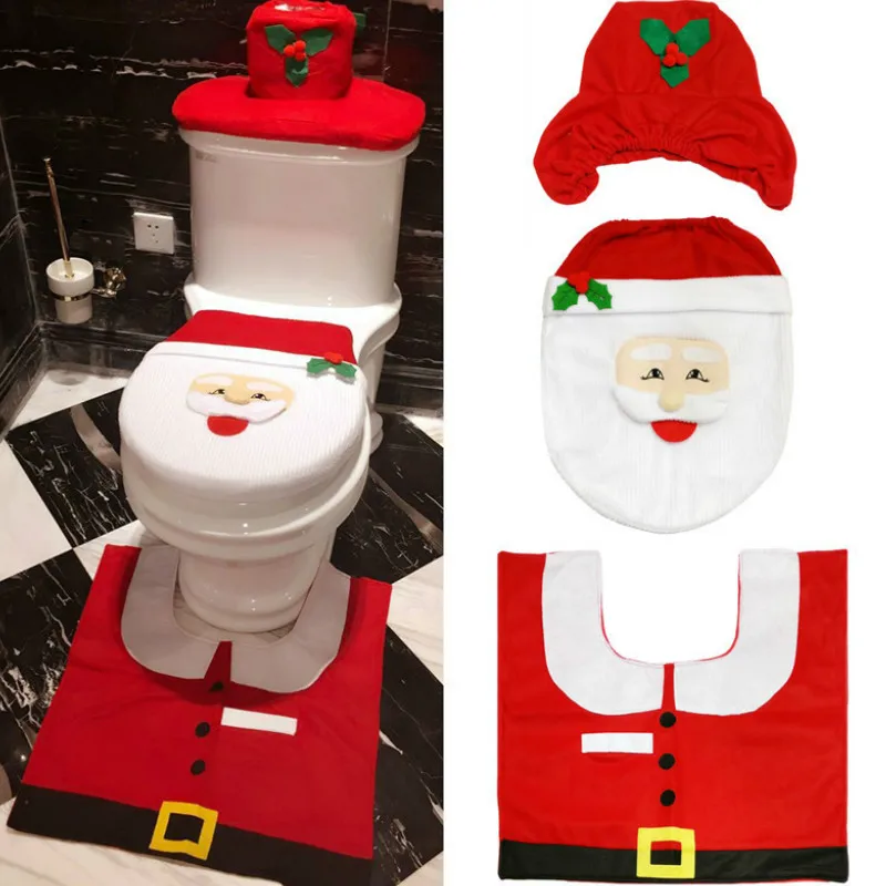 

Kid Christmas Santa Claus Cloth Toilet Foot Pad Training Cover Toilet Seat Cover Radiator Cap Cover Decorations Bathroom Sets