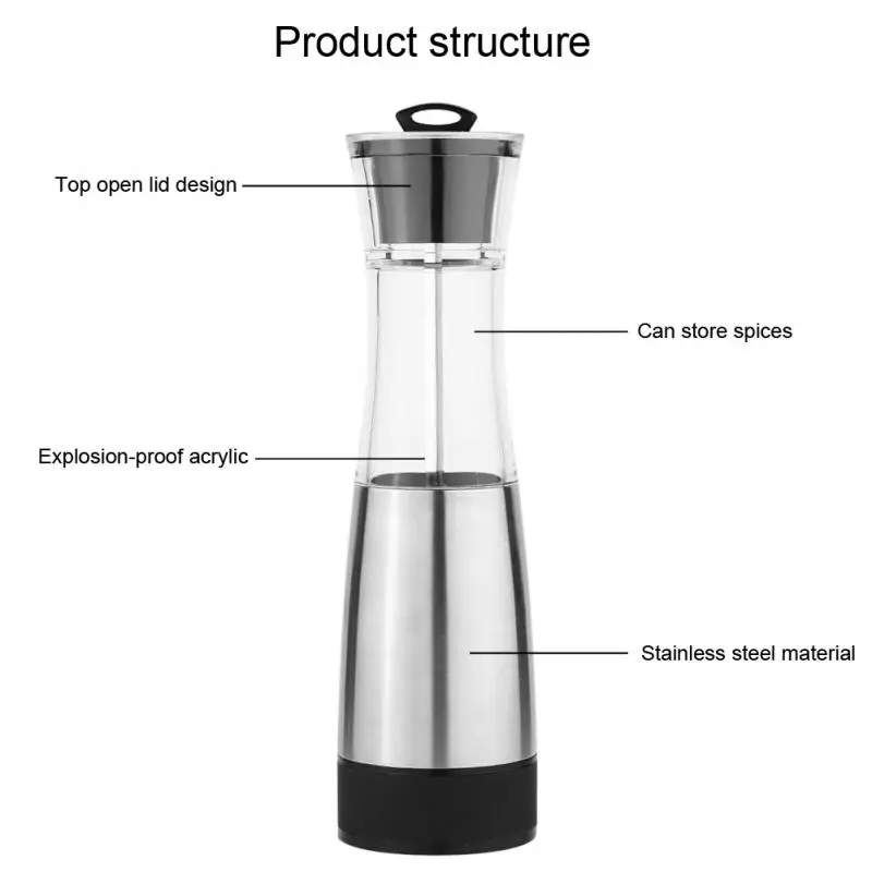 Электрическая мельница для соли и перца, кухонный инструмент для приготовления пищи, прибор из нержавеющей стали, 6 батареек AAA