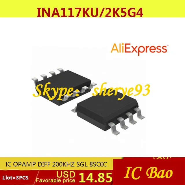 Free Shipping Electronic Voltage Regulator INA117KU/2K5G4 IC OPAMP DIFF 200KHZ SGL 8SOIC INA117KU 117 INA117 3pcs | Электронные