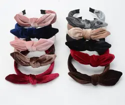 Новое поступление модные Для женщин Симпатичные однотонное бархатное узел ободок с бантиком для девочек прекрасный головной убор