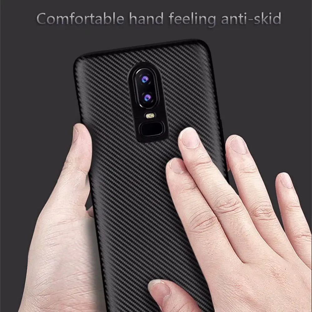 buy Fashion Carbon Fiber case for One Plus 6 Anti skid Rugged Armor Slim Soft TPU Rubber Gel Thin Back Cover case for 1+6 Fundas
