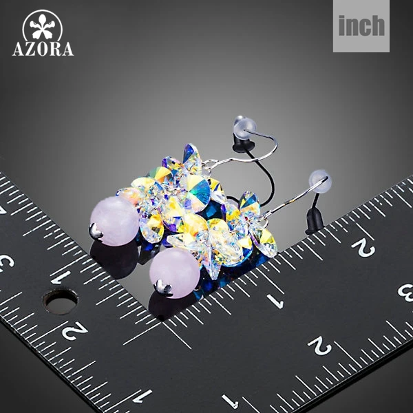 AZORA Fascinating Cluster Color Gradient Stellux Austrian Crystal with Pink Beads Drop Earrings for Women TE0257