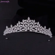 Jonnafe Full Cubic Zirconia Wedding Prom Hair Crown Silver Bridal Headband Tiara Princess Women Hair Jewelry Accessories