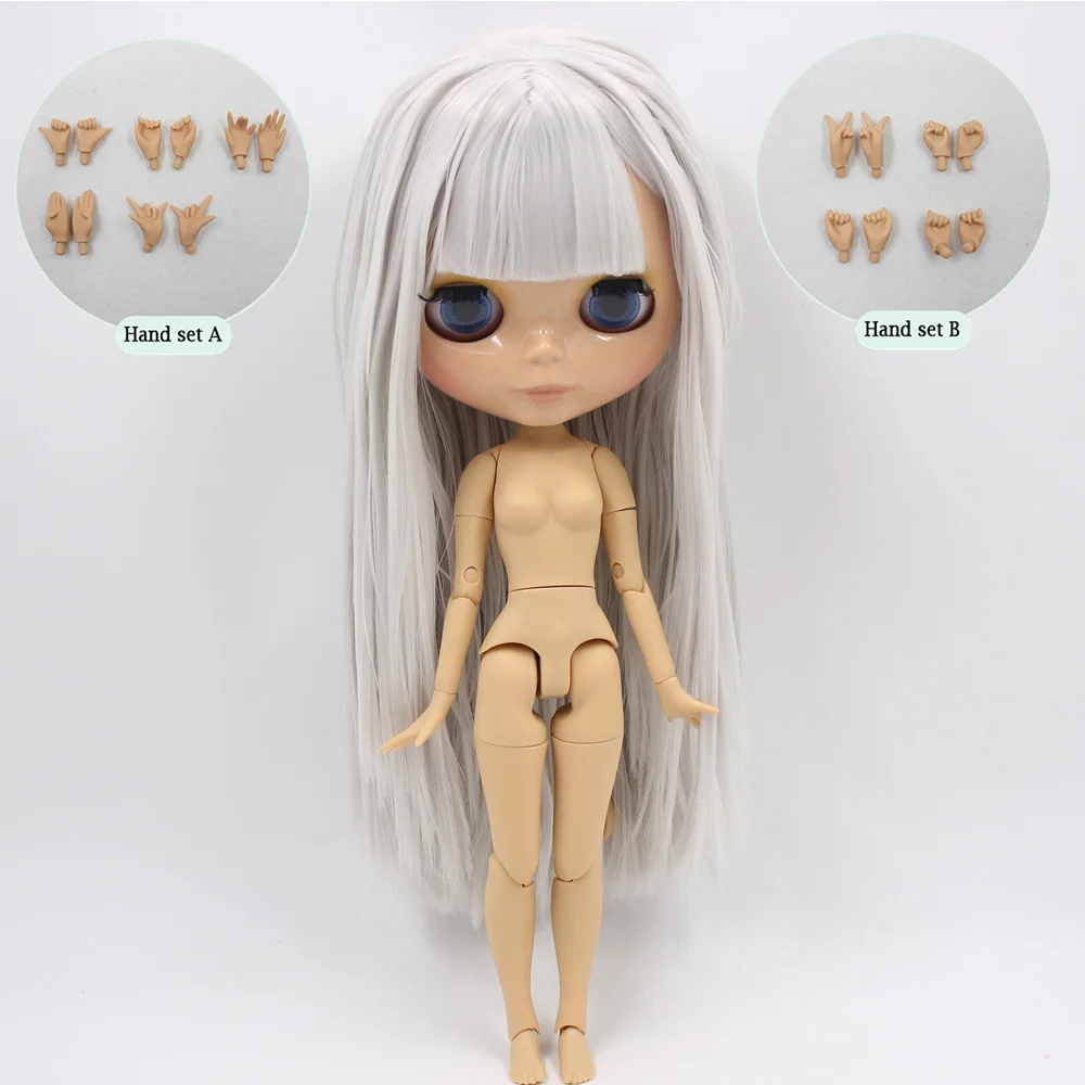 ICY Nude Blyth Custom Doll No. BL1003 серые прямые волосы 1/6 bjd, pullip, licca, jerryberry - Цвет: A doll with hand AB