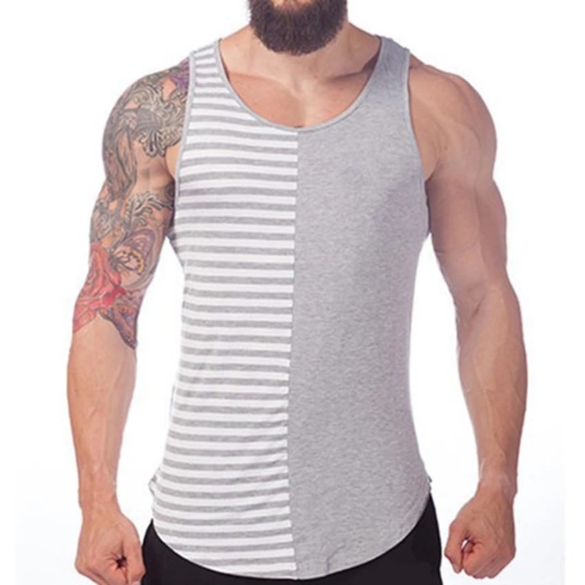 Men's Tops Tank Bodybuilding Fitness Men Tank Top with Stripe Printed ...