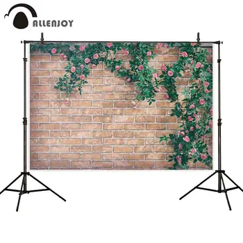 

Allenjoy vine brick wall background for photo studio flowers green plant spring decor backdrop photobooth photocall fabric