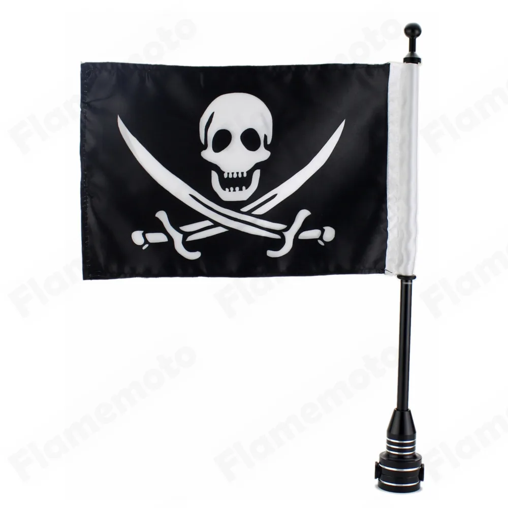 

Custom Motorcycle Black Rear Side Mount Flag Pole with Pirate Skull Flag For Harley