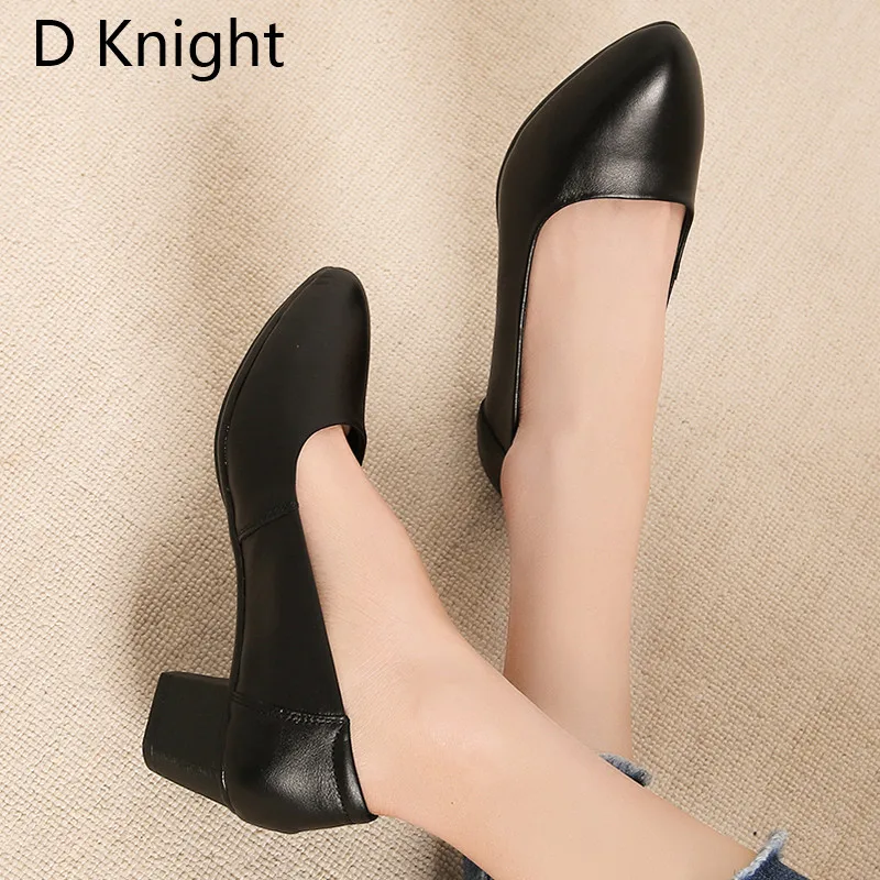 Women Genuine Leather High Heels Shoes Classic Cow Leather Shallow Mouth Women Pumps Ladies Elegant Office Heels Large Size 4-10 (8)