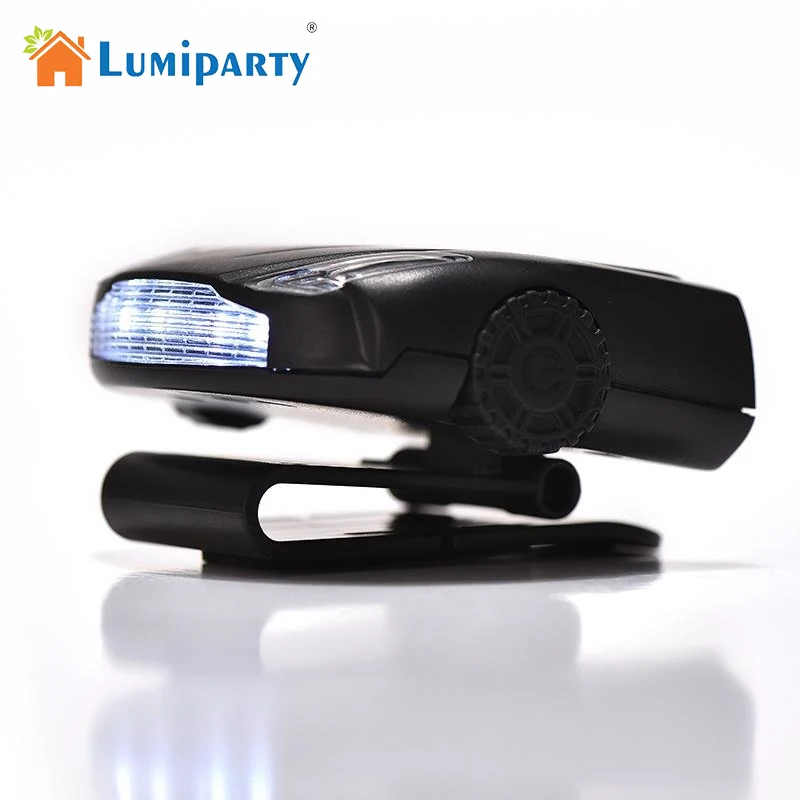 

Lumiparty LED Headlamp Rechargeable with USB Rechargeable Battery Car Shape Helmet Light for Camping Running Hiking Reading