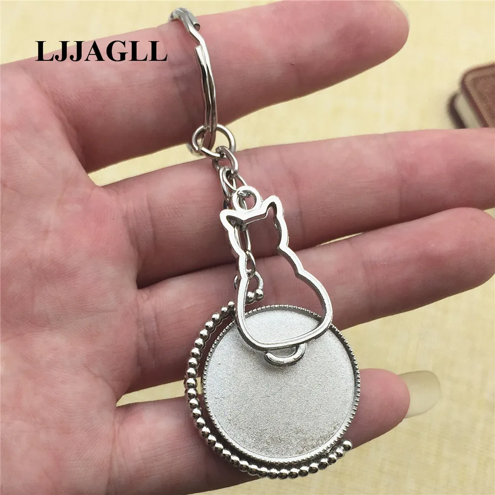 

3Colors Cute Mr Cat Charm Key Chains 25mm Rotatable Cabochon Setting DIY Blank Base Keychain Handmade Key Chains 3PCS AYSQ223