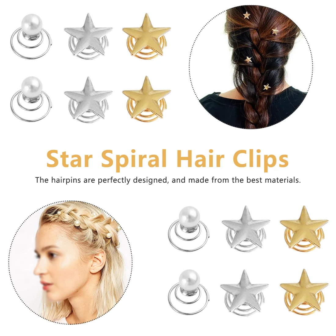 

4pcs / set Star Spiral Hair Tongs Golden Hairpins Vintage Women Fashion Barrette Korean Accessories