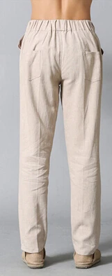 Весна Осень Свободный размер мужские повседневные льняные брюки карандаш модные джоггеры мужская одежда наивысшего качества брюки 4 цвета - Цвет: Бежевый