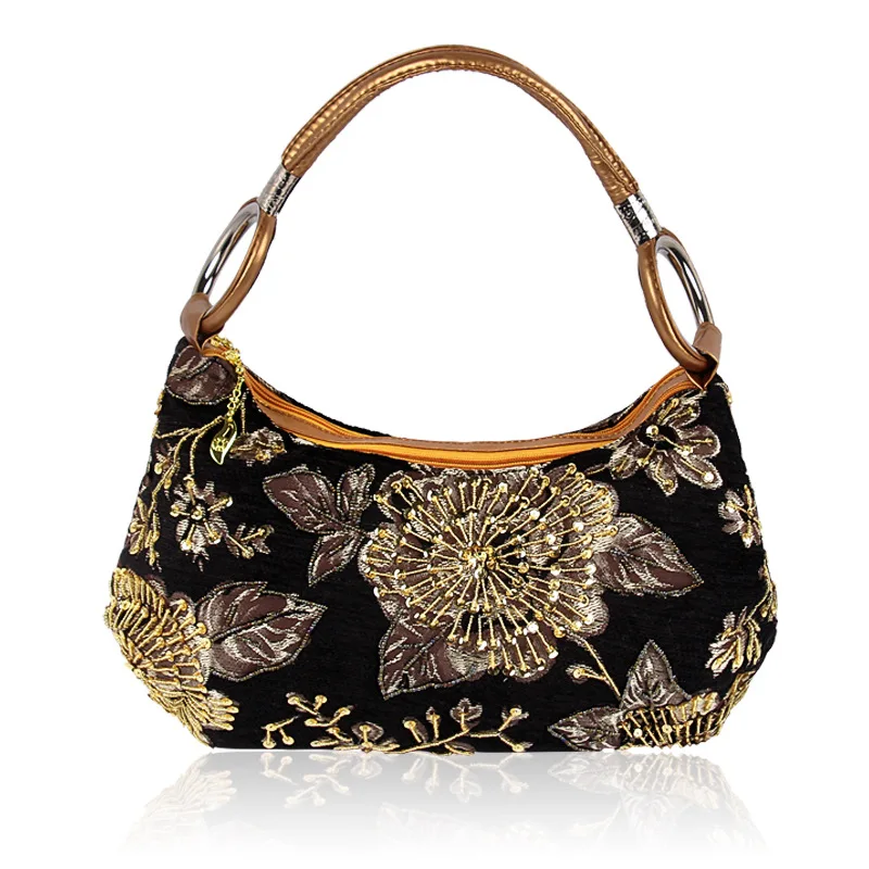 

Women's Vintage Tote with Embroideried Flowers, Beaded Handbag for Dating