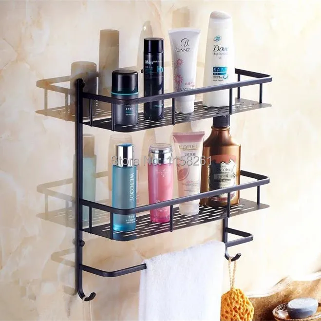 Dầu cọ xát đồ đồng lưu trữ chủ wall mount bath kệ với khăn bar kép tiers phụ kiện phòng tắm free vận chuyển! SY-127R