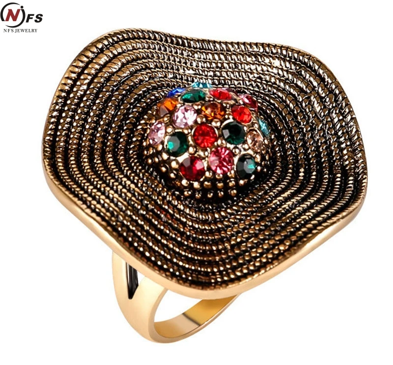 

NFS Vintage Rainbow Gold Fashion Unisex Multicolor Cubic Zirconia Rings For Women Gold Silver Big Ring For Party Drop Ship