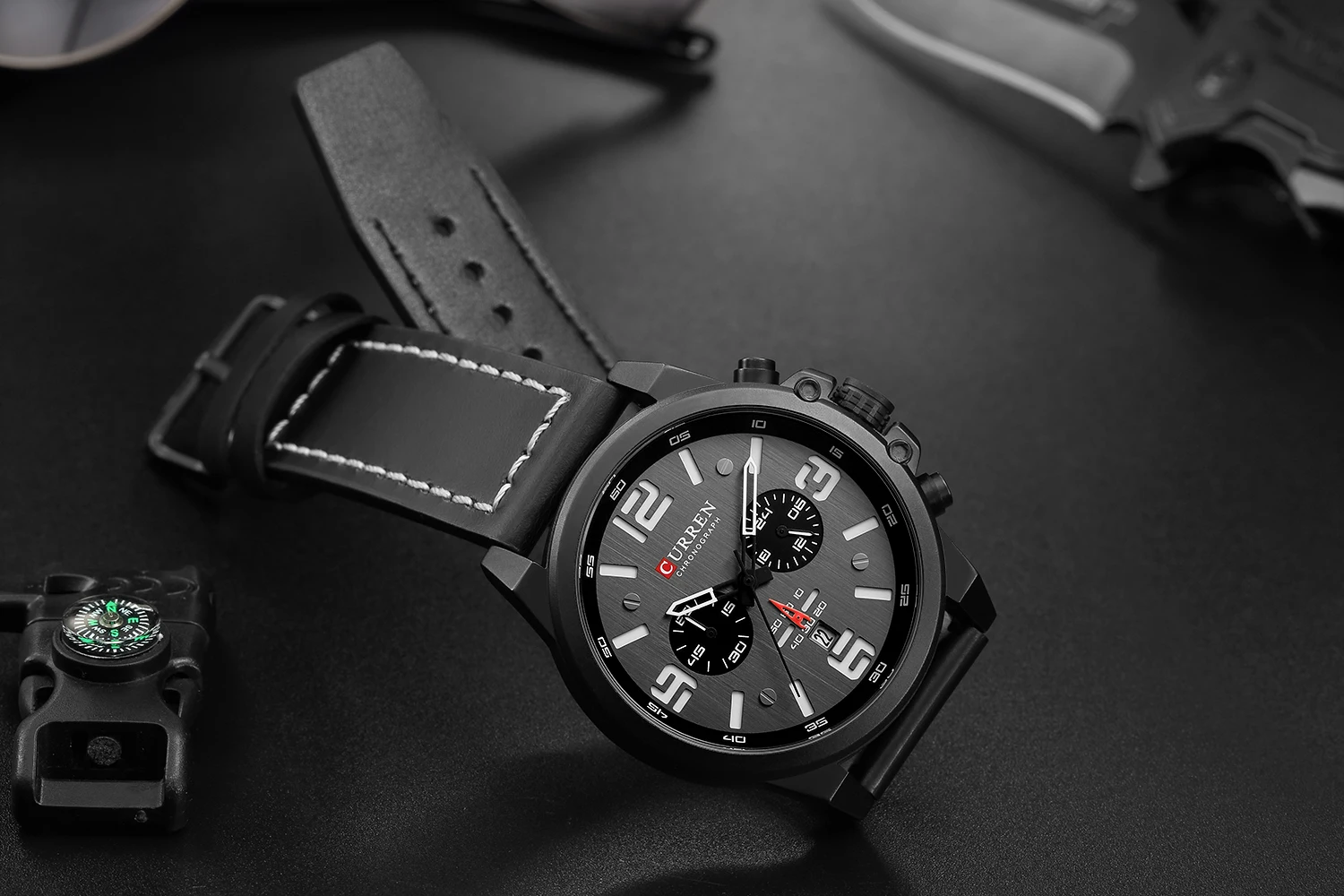 CURREN Mens Watches Top Luxury Brand Waterproof Sport Wrist Watch Chronograph Quartz Military Genuine Leather Relogio Masculino quartz watch glass