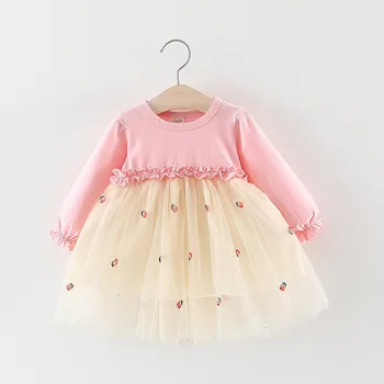 

2019 Autumn Baby Girls Long Sleeve Patchwork Mesh Embroidery Floral Princess Birthday Party Kids Pleated Tutu Dress vestidos
