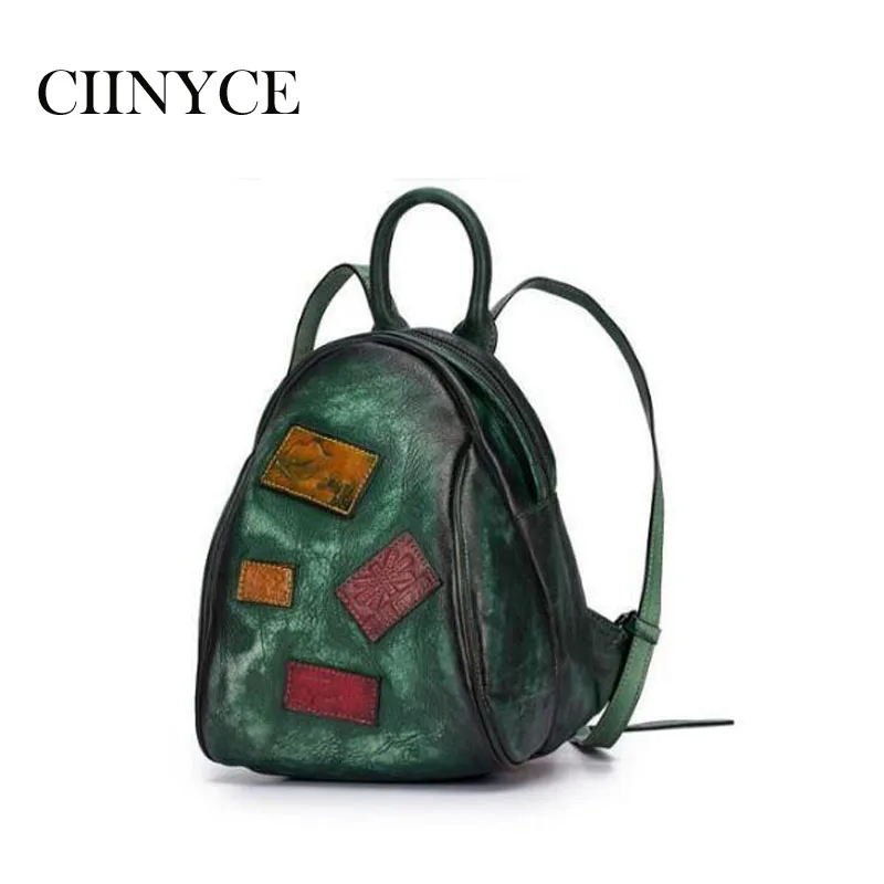 

Original Designer Brand Vintage style Pachwork Unique Genuine Cow Leather School Laptop small Backpacks Women Casual Back Packs