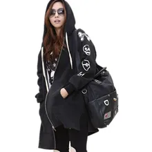 new European American style fashion women fall winter loose plus size long skull hooded zip sweatshirt hoodies