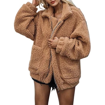 

2018 Winter New Arrival Women Fashion Fluffy Faux Fur Warm Coat Lady teddy Coats Shaggy Jacket Zipper Outwear Jackets