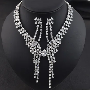 

New design sparkling AAA Cubic Zirconia tassel jewelry set for wedding/party,fashion wedding bridal necklace earring set