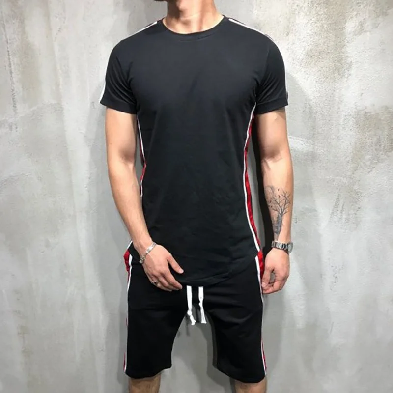 

2019 T-Shirt Men Solid Color T Shirt Man's Fashion T shirt Short Sleeves Stripe Fold Slim Fit Casual tee shirt man L1